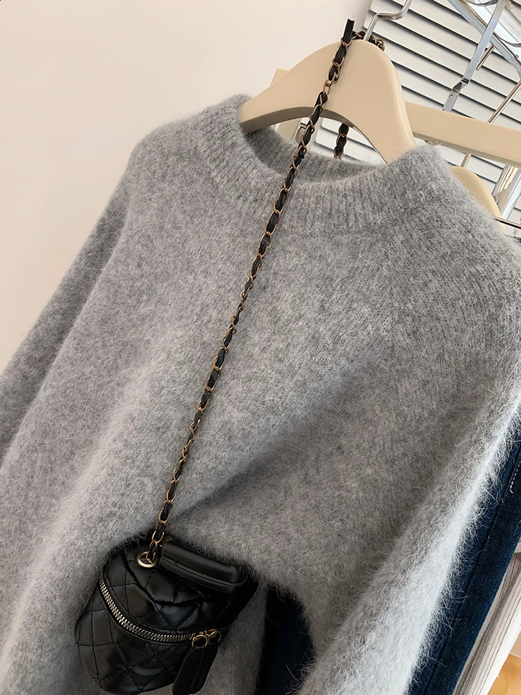 Womens Knitted Sweater Fashion Retro Solid Color Sweater Large Loose Knitted Zipper Autumn Collection 241105