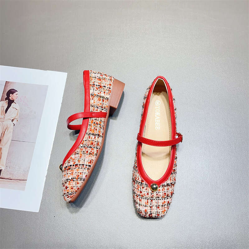 French Style Dress Evening Korean Version Spring Summer New With A Button And Thick Low Heel Soft Sole Women's Single Shoes