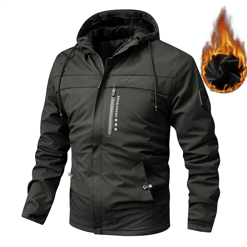 Winter Mens Jacket with Thick Fleece Hooded Outdoor Cotton Windproof Coldproof Casual Outerwear Clothing 241105
