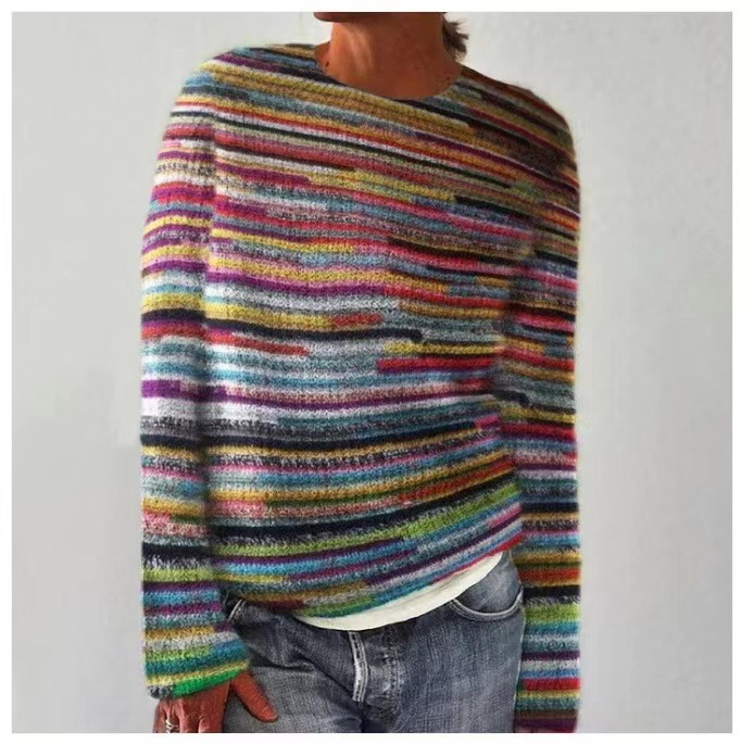 Autumn Fashion Casual Loose Thick 3D Printed Women's Pattern Pullover Sweater Casual Loose Long Sleeved Knitted Top