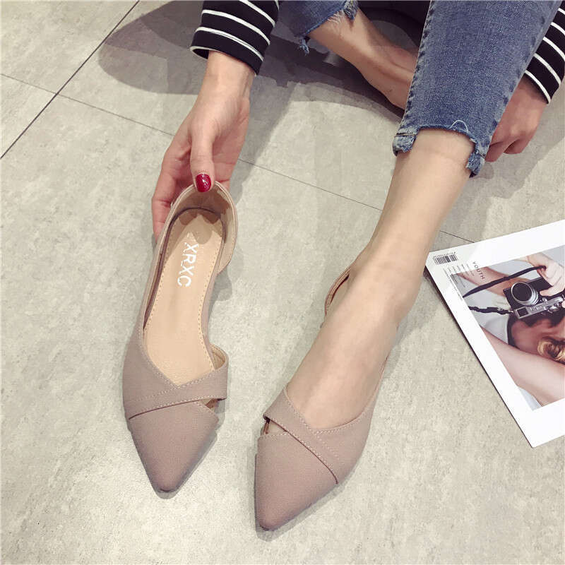 Comfortable And Versatile Pointed Shallow Mouth Black Suede With Soft Soles That Are Not Tiring, Flat Bottomed Professional Work Shoes For Women'