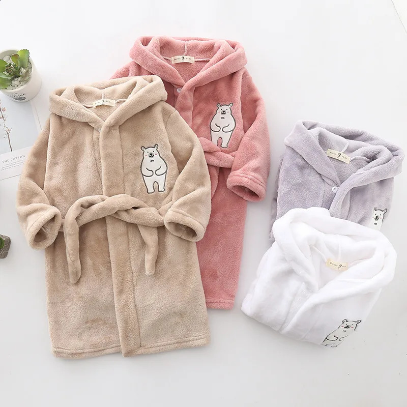 winter cartoon polar bear plush warm boys long pajamas suitable for children aged 2-12 241105