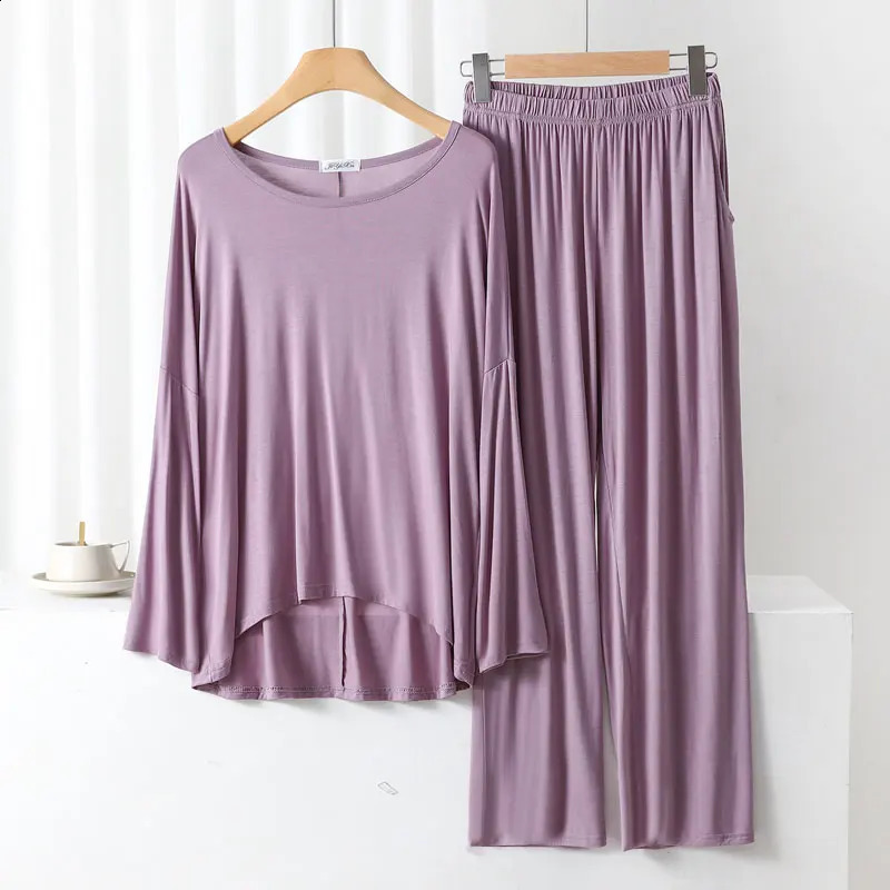 Model Skin-Friendly Long-Sleeved Trousers Pajamas Suit Womens Spring Autumn Section Loose and Comfortable Home Service 2-Piece 241105