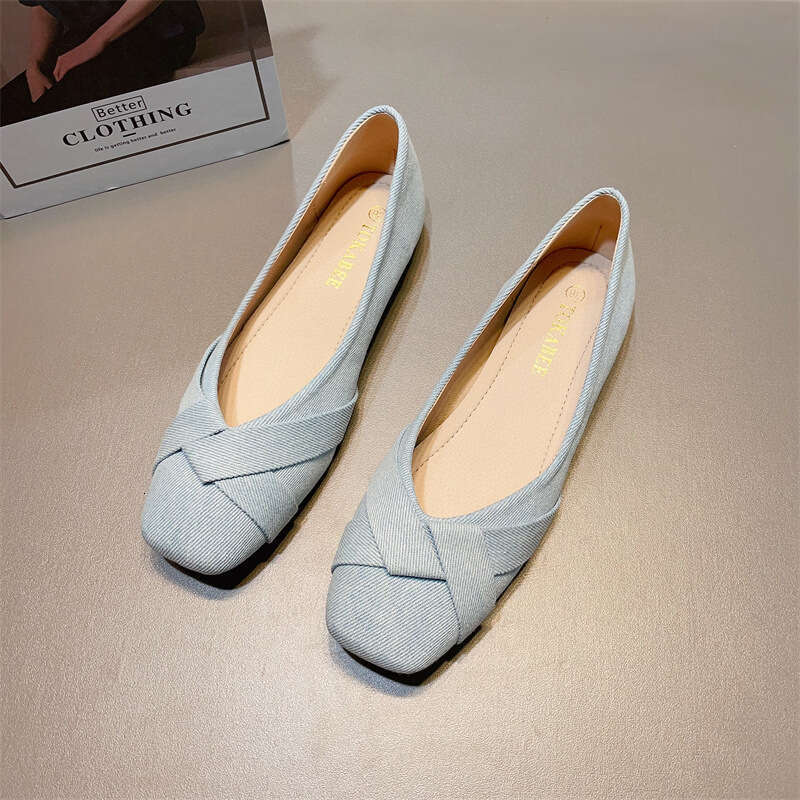 Tmpramnt Fairy Styl Comfortabl Soft Sold Ban Shos For Womn Koran Vrsion Nw Dnim Fabric Surfac Simpl Shallow Mouth Squar To Flat Sol Singl