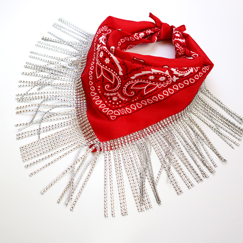 Stage Wear Diamond tassel handkerchief cashew headscarf hip-hop street dance headscarf cowboy party accessories