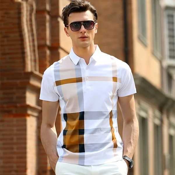 Mens business casual striped comfortable cotton top British style W241104