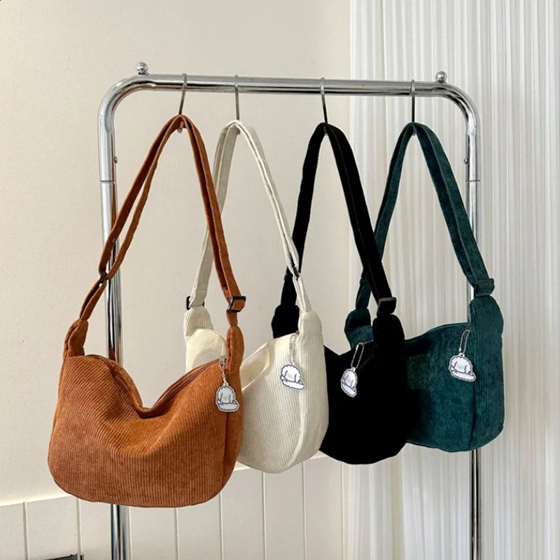 ISKYBOB Large Capacity Corduroy Cross Body Bag Fashion Womens Shoulder Messenger Bag Solid Color Wallet Handbag 241105
