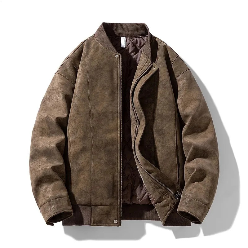 Winter Thick Jackets Men Baseball Collar Warm Casual Coats Male Fashion Suede Jacket Solid Zipper Bomber Outerwear Coat For Man 241105