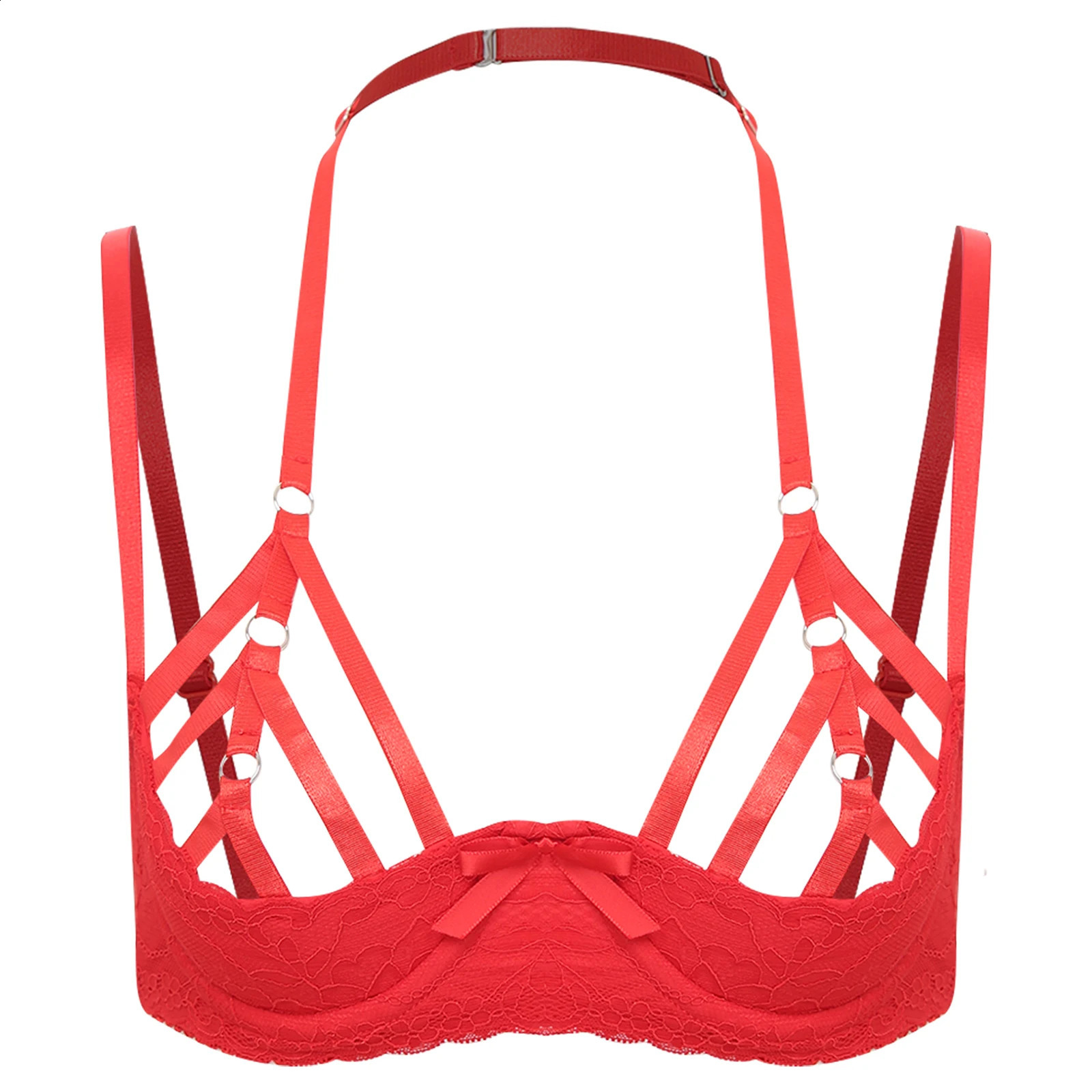 Erotic Lingerie Womens Sexy Open Cup Bra Halter Strappy 13 Padded Underwire Exposed Nipple Tops Tempting Nightwear 241105