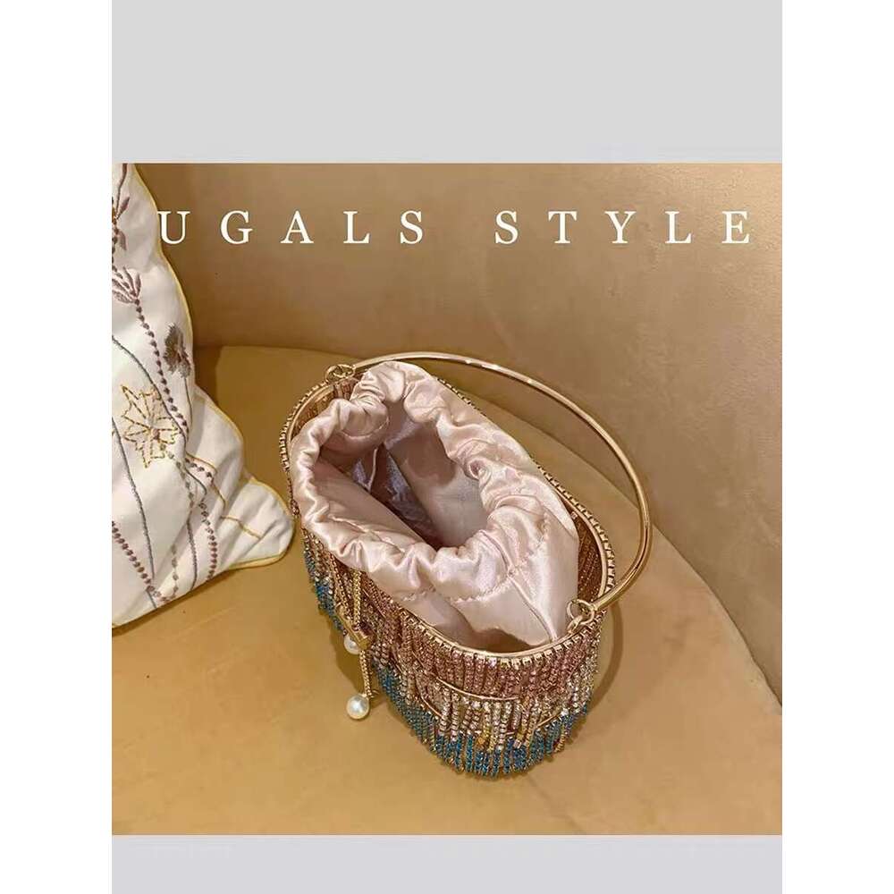 Designer Glitter Tassel Women's Handbag Shiny Rhies Dia Evening Wedding Party Clutch Purse Shoulder Bag