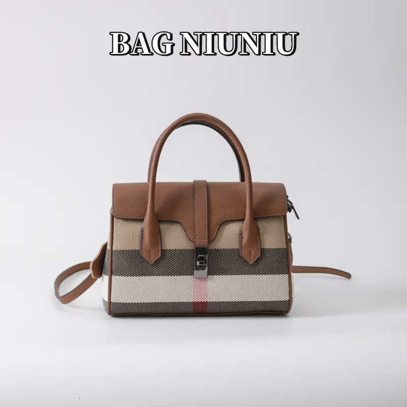 Women's 2022 New Handbags Fashion Design Large Check Canvas Leather Messenger Bags Casual Shopping Ladies Handba ddmymarket