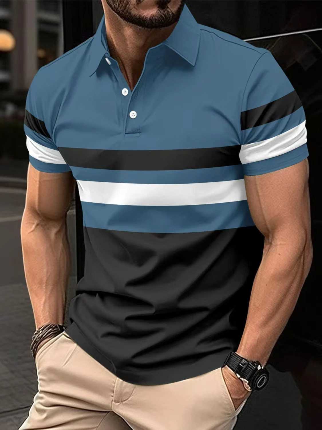 New high-quality summer mens shirt zipper fashion casual business T-shirt sports breathable top striped printing W241104
