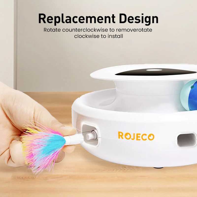 ROJECO 2-in-1 Intelligent Cat Toy Automatic Feather Fun Ball Toy Set Cat and Dog 5-mode Electronic Interactive Pet Toy Accessories Y250412
