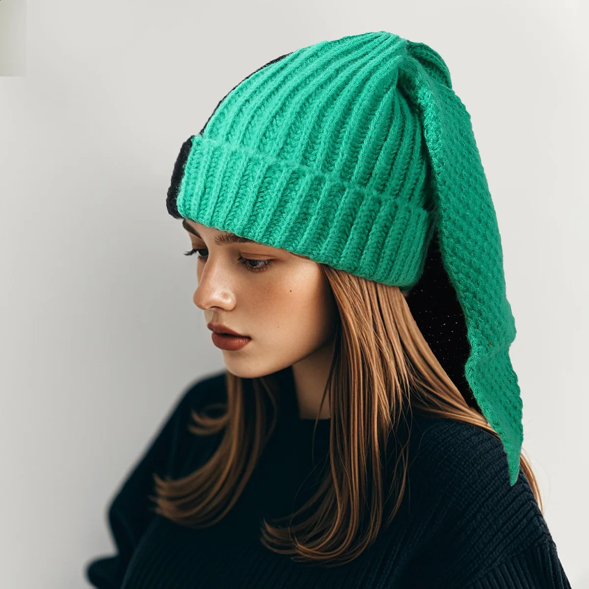 Women Knitted Beanie Hats Cute Bunny Long Ears Grunge Rabbit Fluffy Winter Cap Warm Crochet Outdoor Slouchy Skullies Cosplay 241105