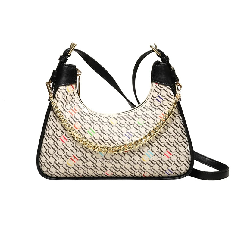 CH Simple Solid Color Women's Shoulder Commuter Chain Tote Trendy Bent Moon Bag Cute Animal Printing Design Large Capacity ddmymarket