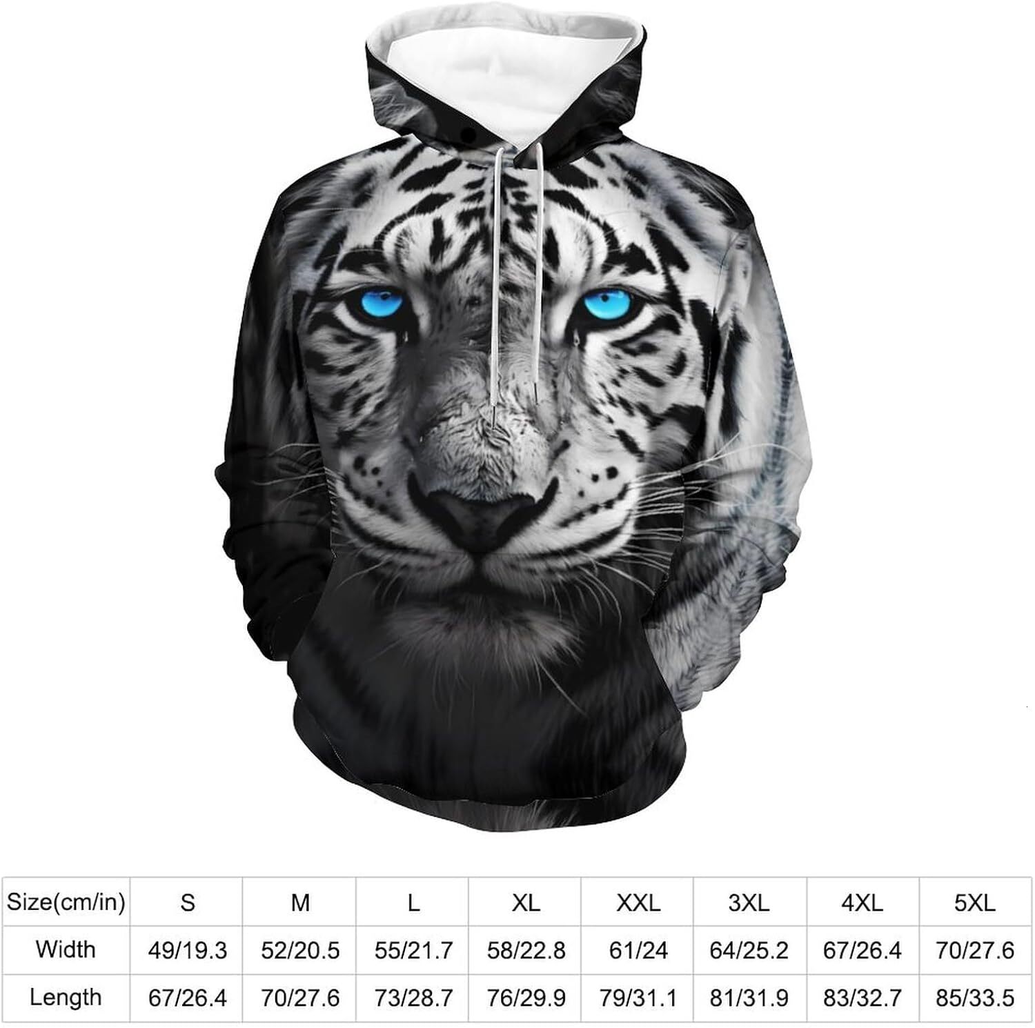 Hoodie for Mens Womens Wild White Tiger Hoodies for Men 3D Print Pullover Hooded Drawstring Loose Sweatshirt with Big Pockets Graphic fashion cool