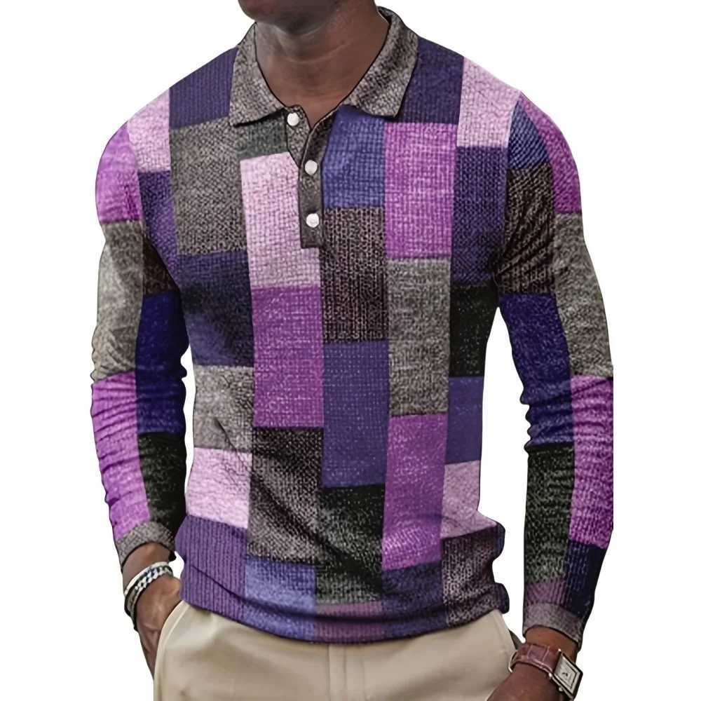 2024 Mens Retro Plain T-shirt Collar T-shirt Mens Top Vent Sports Long Sleeve T-shirt Mens Clothing W241104