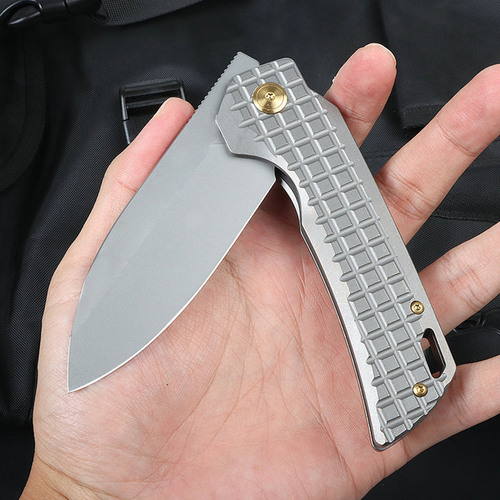 High End Flipper Folding Knife M390 Satin/Titanium Coating Blade CNC TC4 Titanium Alloy Handle Outdoor Camping Hiking Fishing Ball Bearing EDC Pocket 