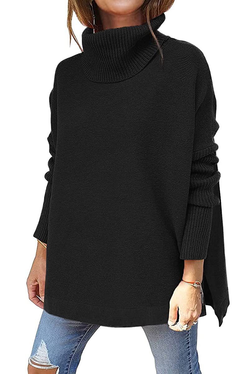 Women's High Collar Oversized Medium To Long Batwing Sleeve Split Hemp Waist Hoodie Sweater autumn Fashion Casual Loose Thick