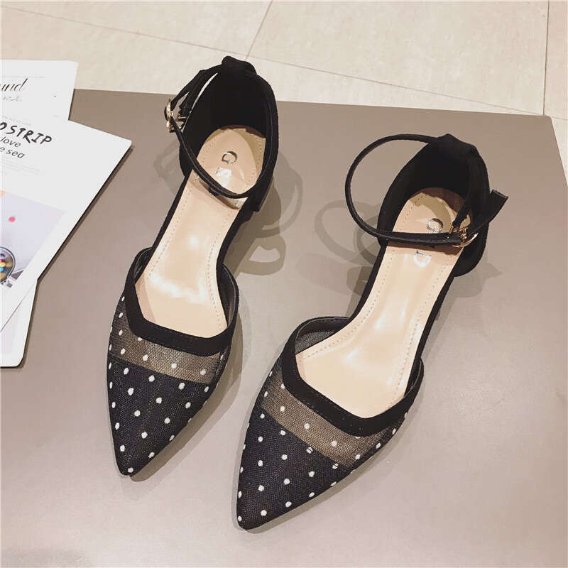 Rough Heeled Fairy Daily Single 2023 Summer New Bag Pointed Breathable Mid Heel Sandals Mesh Women's Shoes