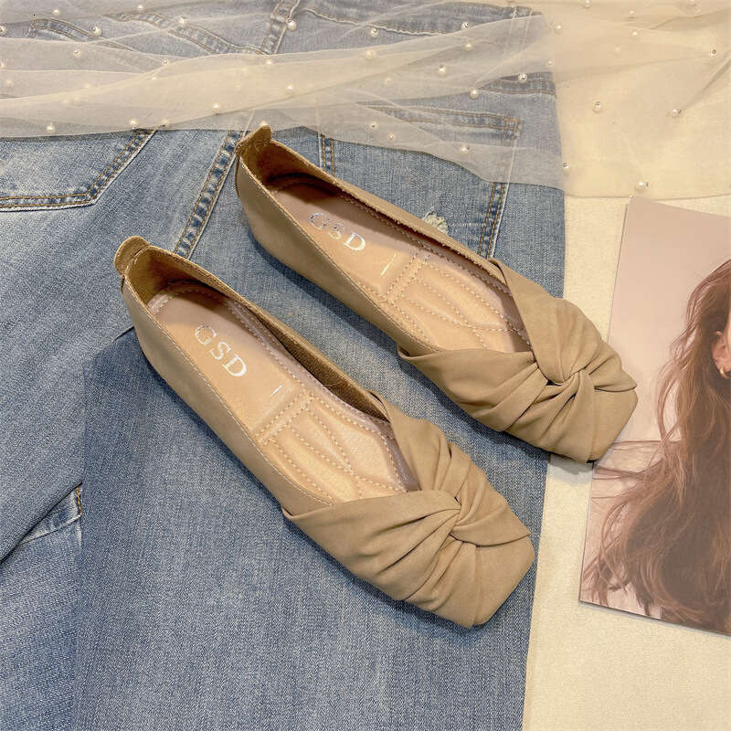 Evening Breeze Gentle Single Grandma Women's Spring/Summer New Korean Edition Shallow Mouth Square Head Comfortable And Versatile Large Flat Shoe