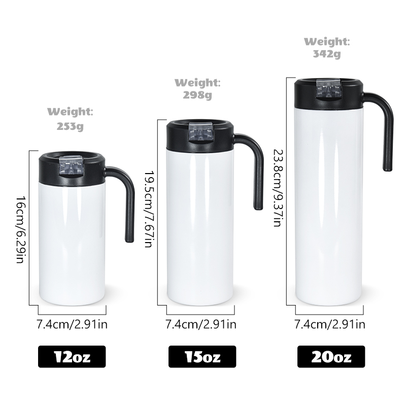 sublimation 12oz 15oz 20oz straight Tumbler with straw lids black handle Stainless Steel Tumbler Vacuum Insulated Cups