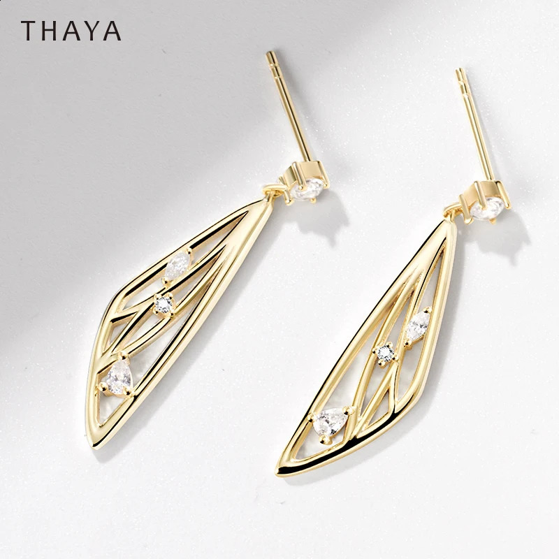 Thaya S925 Silver Women Earring Gold Color Elegant Pendant Earrings Butterfly Fashion Zircon Women Earrings Fine Jewelry 241105