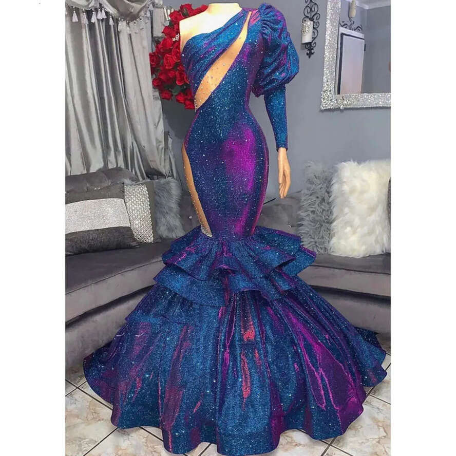Aso Arabic Navy Ebi Blue Prom Dress Beaded Mermaid Evening Formal Party Second Reception Birthday Engagement Gowns Dresses Robe De Soiree ZJ Es