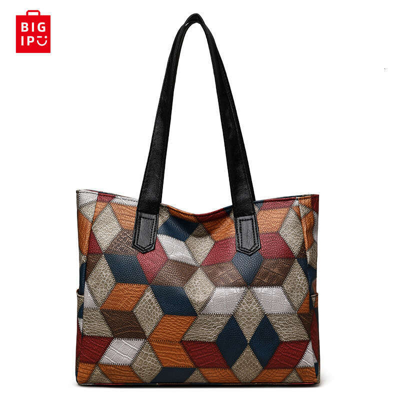 Designer Bag Large Capacity Patchwork Colorful Casual Tote Bags For Women, Vintage Plaid Shoulder Bag For Daily Commuting Ladies Handbags