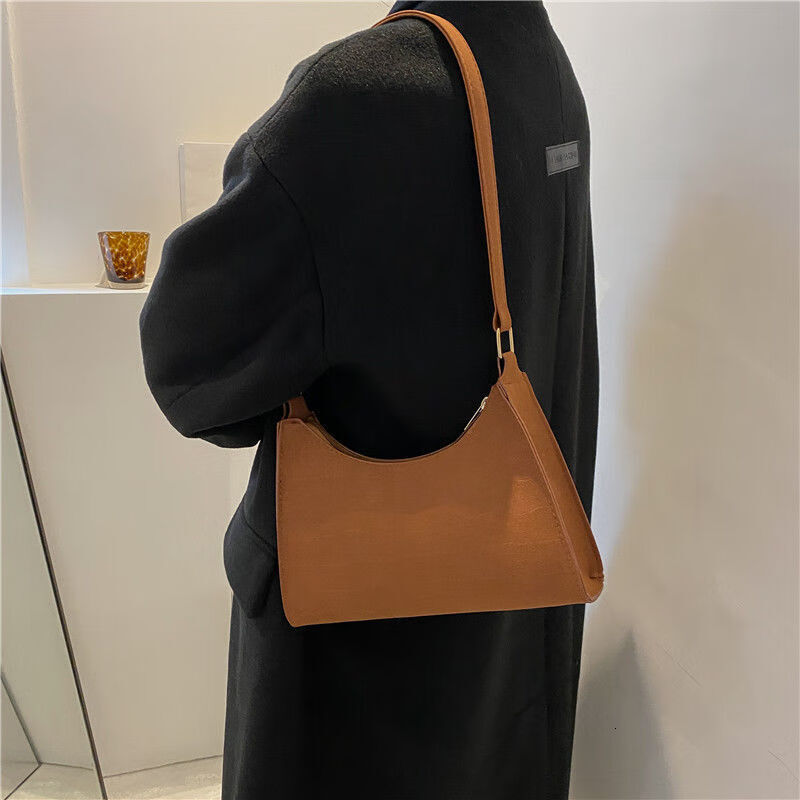 AIOSC Niche Design Frosted Underarm Stick Bag For Women Zipper style Temperament Classic Underarm Bags Tote Shoulder Handbags With Black and Brown Zip