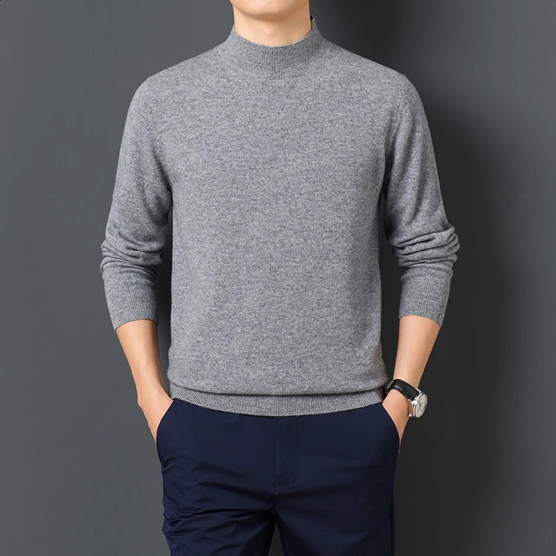 Mens Sweater Solid Color Warm Comfortable Long Sleeved Pullover Long Sleeved Mock Neck Sweater 241105