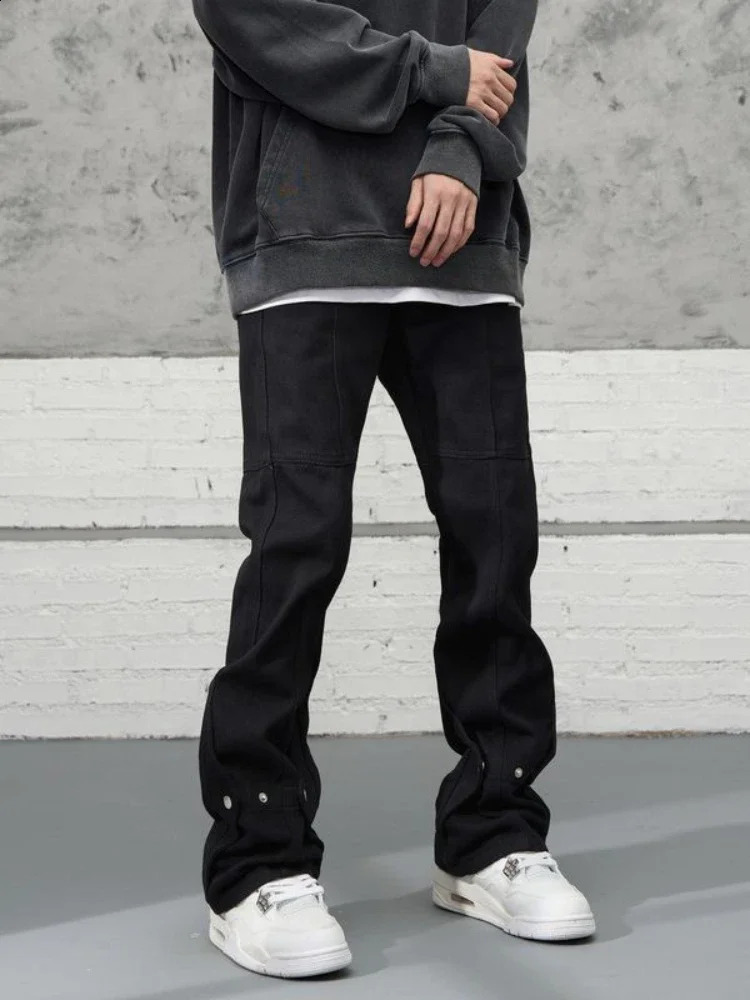 Trousers Bootcut Flared Man Cowboy Pants Hip Hop Mens Jeans White Y2k Vintage ner Baggy Stylish 90s Streetwear Loose 241105