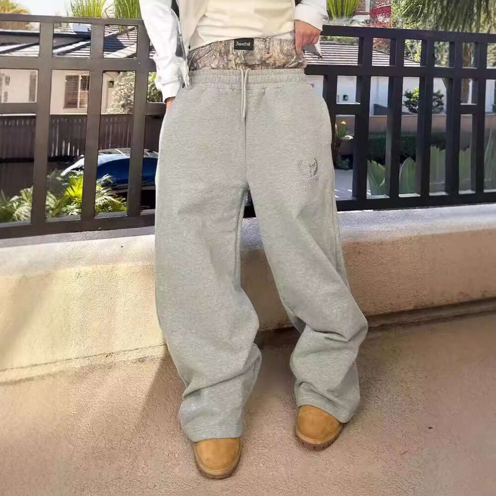 pants men's fashion trendy designer street pattern embroidery loose wide leg pants outdoor casual wear trousers sweat pants men women handsome ou