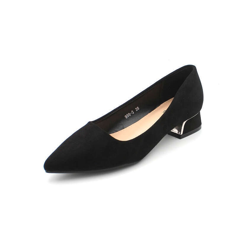 Korean High Heels 2023 Spring And Autumn Edition Suede Versatile Single Coarse Heel Professional Work Women's Black Shoes