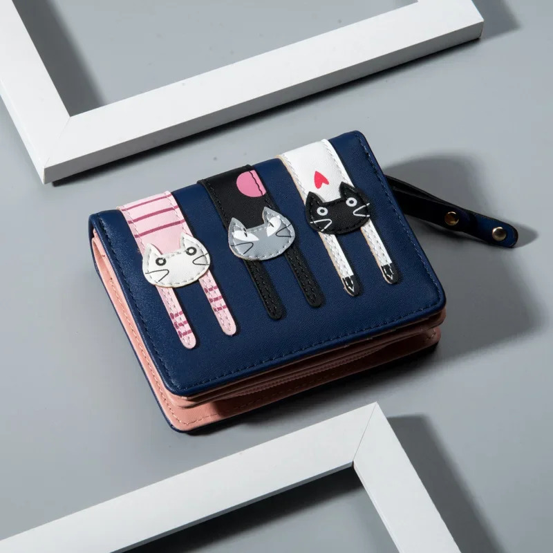 Cartoon Cat PU Leather Women's Short Brand Designer Coin Wallet Female Deck Cute Girl Wallet