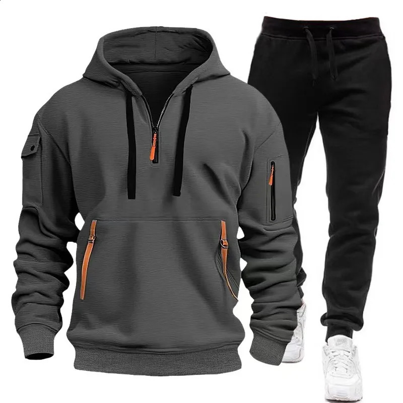 2024 Fashion Sportswear Plus Pants Sweatshirts Fleece Zipper Casual sportswear Mens Set Hoodie Large size Tracksuit Piece S-3XL 241105