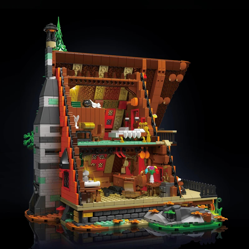 The A-Frame Forest Cabin Modular Building Blocks MOULD KING 16053 Jungle Hut Set with LED Light for Adults and Teenagers Toys Kids Christmas Birthday 