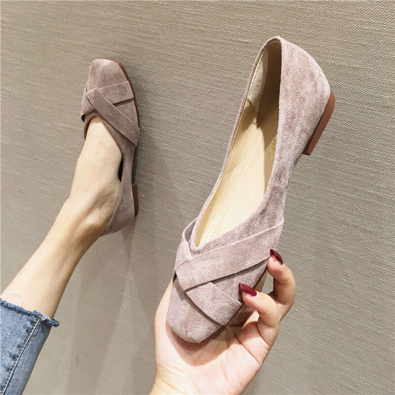 2023 Autumn New Korean Edition Versatile Square Head Shallow Mouth Black Flat Bottom Single Women's Professional Work Shoes For Women