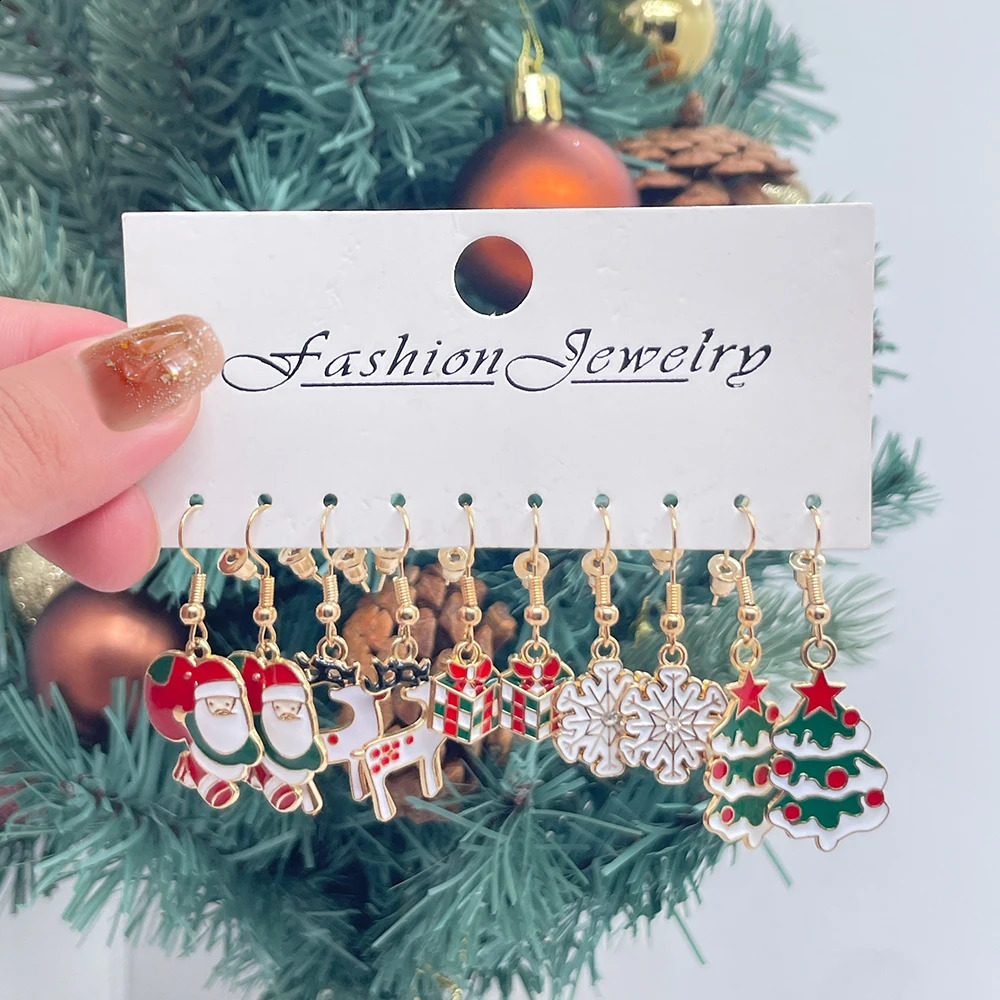 10 Pairs of Womens Christmas Earrings Holiday Pendant Tree Snowflake Bell Reindeer Jewelr 241105