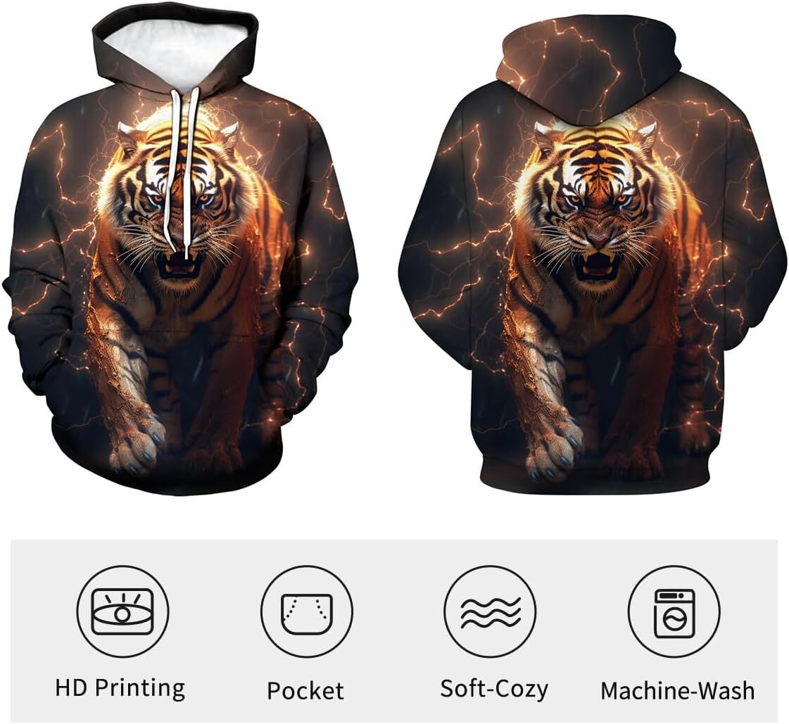 Hoodie for Mens cool Novelty Sweatshirt Tiger Graphic Fashion Pullover Hoodie Graphic Hoodies sweatshirt Fashionable and cool