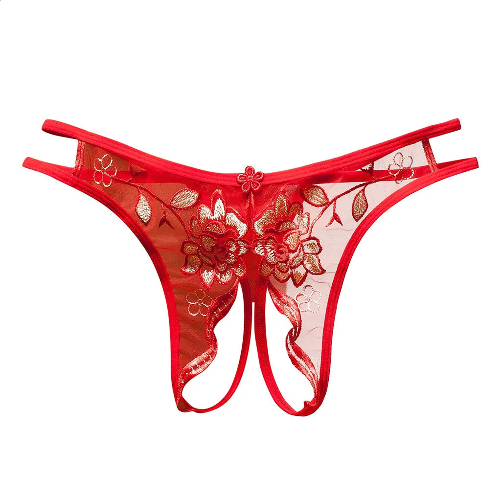 Sexy Underwear Underpants Women Lace Floral Perspective Thong For Ladies Briefs Opening Erotic WomenS Panties 241105