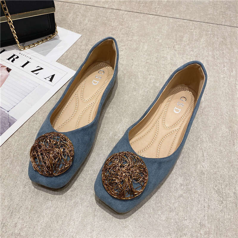 Soft Soled Comfortable Plus Size Scoop For Women 2023 New Korean Version Suede Cover Feet Flat Bean Shoes Square Toe Shallow Mouth Single Shoe