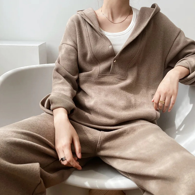 Autumn New Women's Sportswear Pants Sets Fashion Casual Loose Hooded Sweatshirt Wide Leg Trousers 2Pcs Matching Set Track Suit