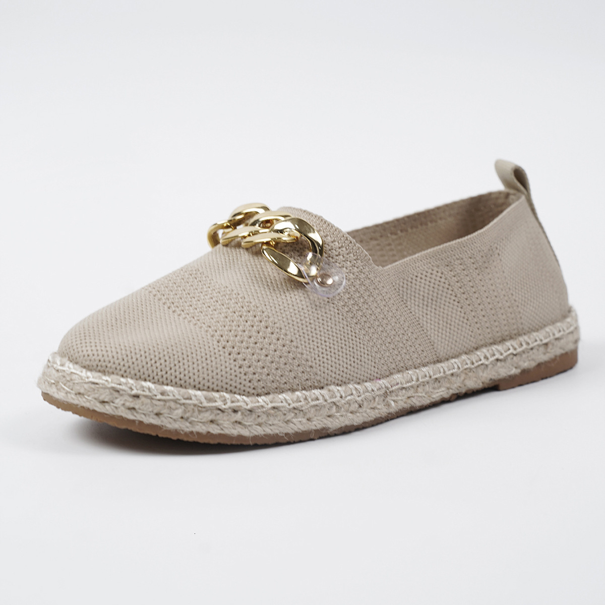 Autumn and winter new metal flat bottom breathable casual single shoes for women, plus plus size hemp rope fly woven one foot lazy shoes for women
