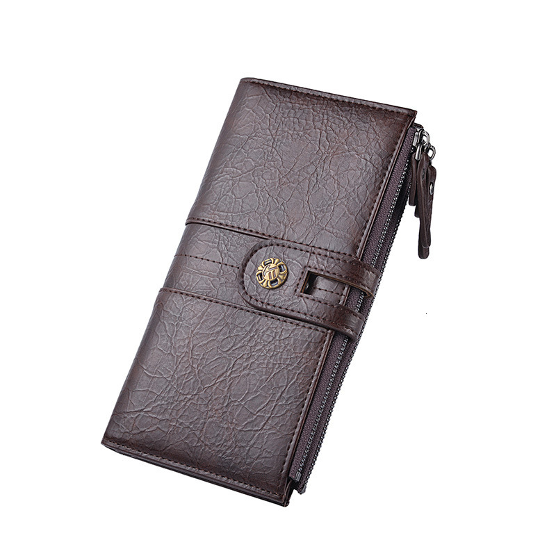 New Men's Double Zipper Long Buckle Designer Wallet Leather Wallet Handbag