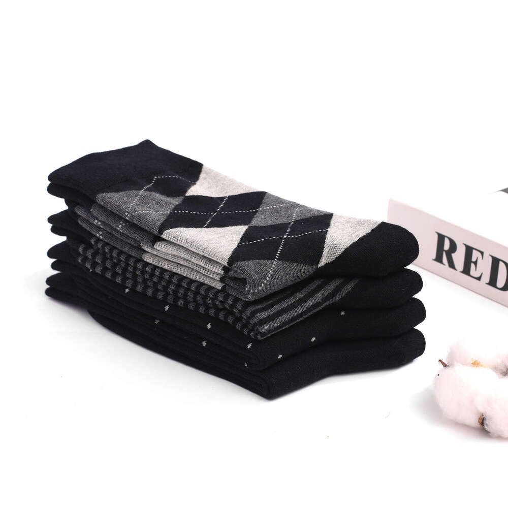 shanshi men socks Men's Long Stocking Large Diamond Grid Stripe Solid Color Business Autumn/Winter Thick Edition