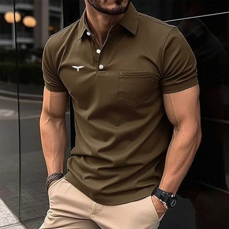 100% polyester quick drying mens summer short sleeved slip fashion sports business casual shirt mens top W241104