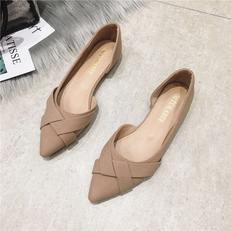 2023 Korean Version New Side Air Breathable Black Work Shoes, Daily Fabric Surface Pointed Shallow Mouth Soft Sole Flat Shoes