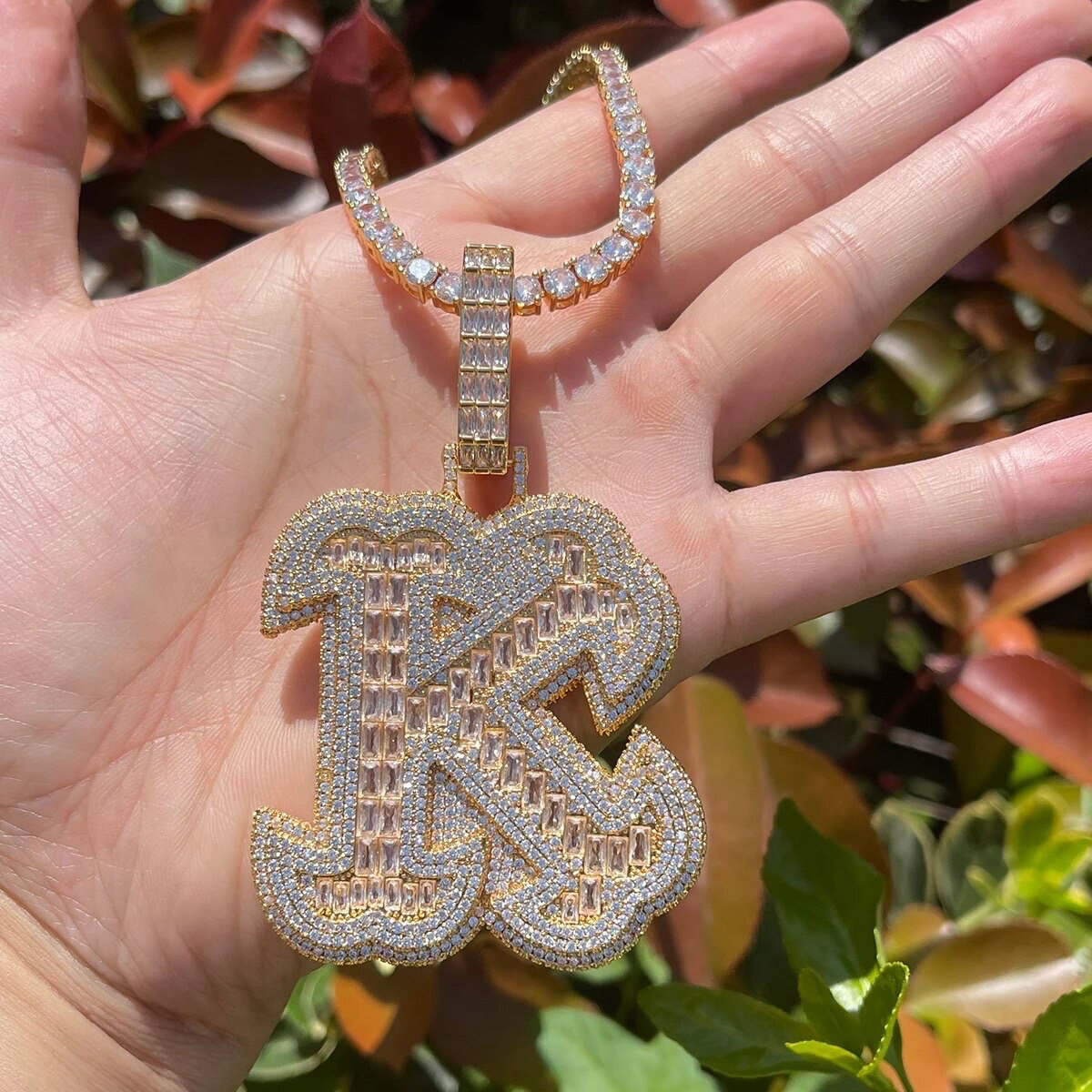 Customized Moissanite VVS Double Layer Iced Out Single Initial Name Letter CZ Pendant Personalized A-Z Hip Hop Jewelry