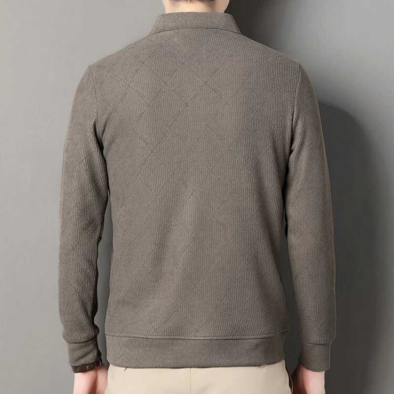 Thick autumn and winter warm geometric pattern daily casual mens Comting long sleeved Plus velvet lapel T-shirt W241104